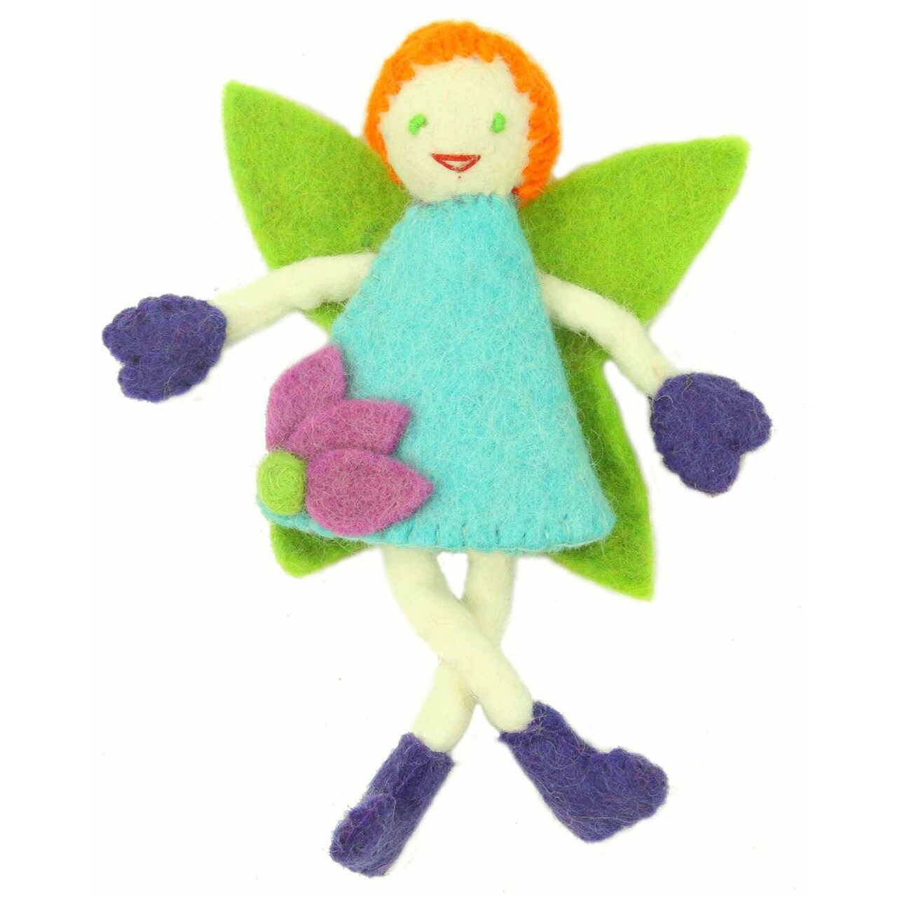 Hand Felted Tooth Fairy Pillow with Pocket Redhead Fairy in Blue Dress Colorful Felt Decor